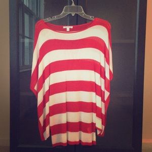 Red and white sheer flowy, blouse